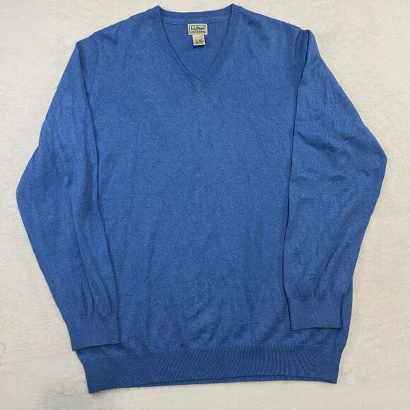 LL BEAN CASHMERE COTTON BLEND V-NECK SWEATER LIGHT BABY BLUE MENS SIZE XXL TALL - Picture 1 of 9